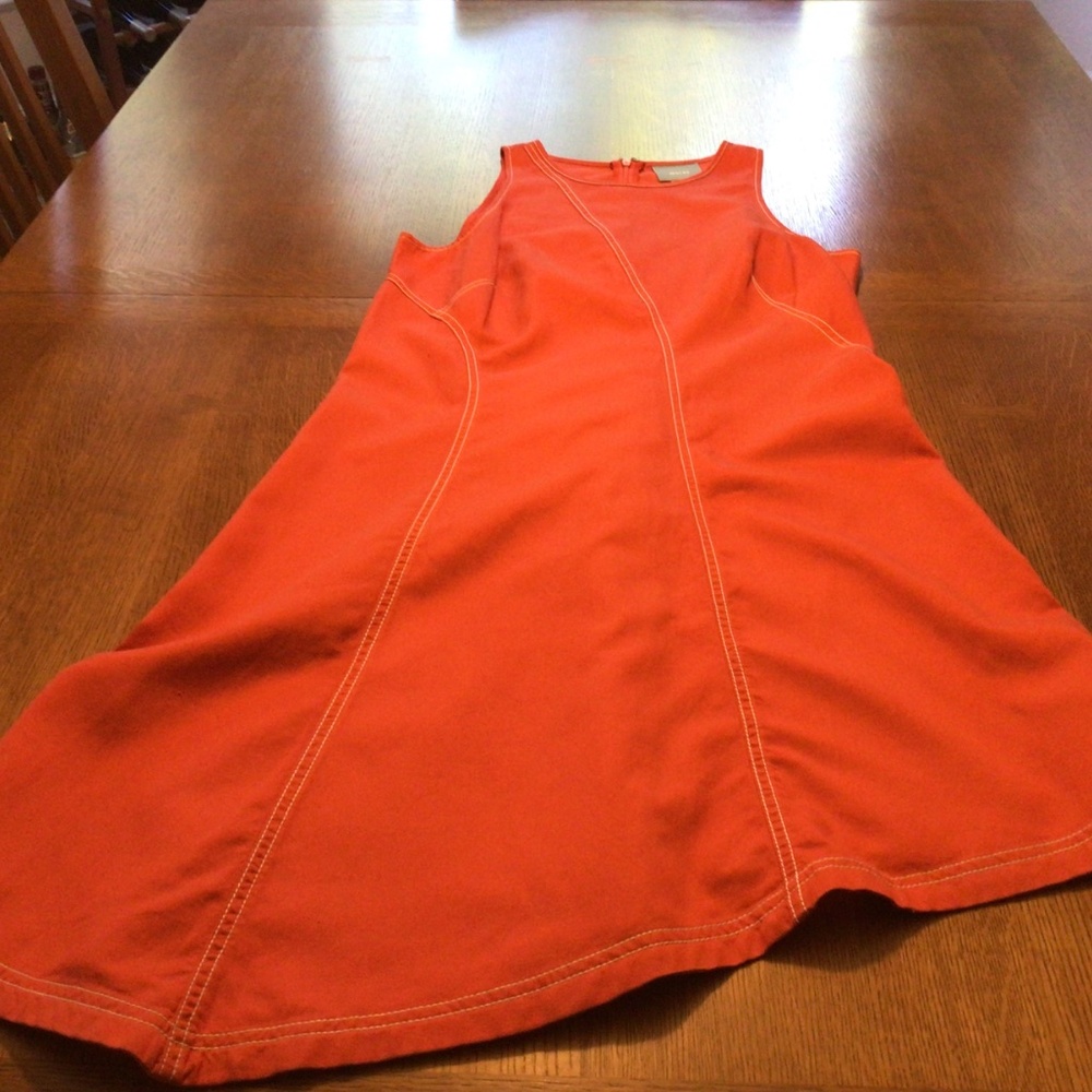 Maeve/Anthro orange dress with topstitching.  Asymmetrical hem. - Picture 2 of 3